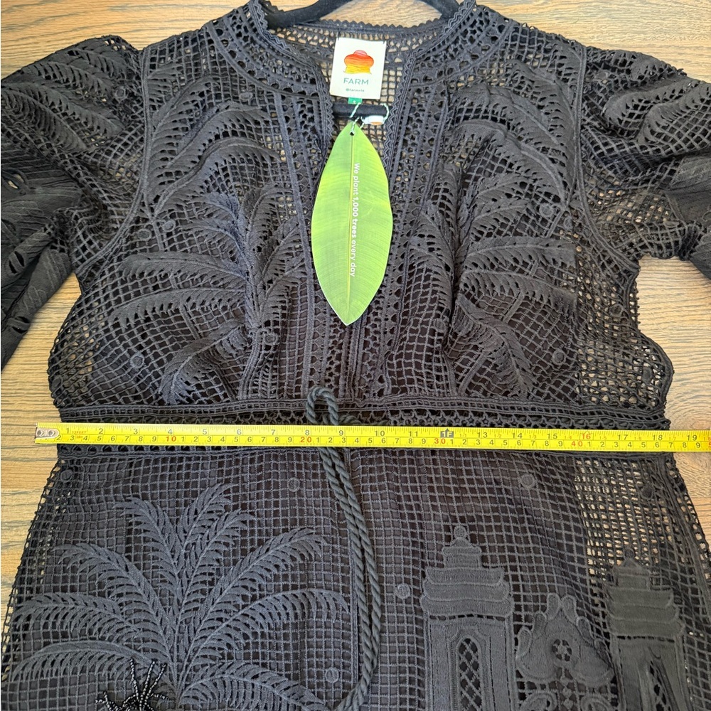 NWT  FARM Rio Morada Boa Guipure Maxi Dress in black with tie waist. Size S. - Picture 14 of 15